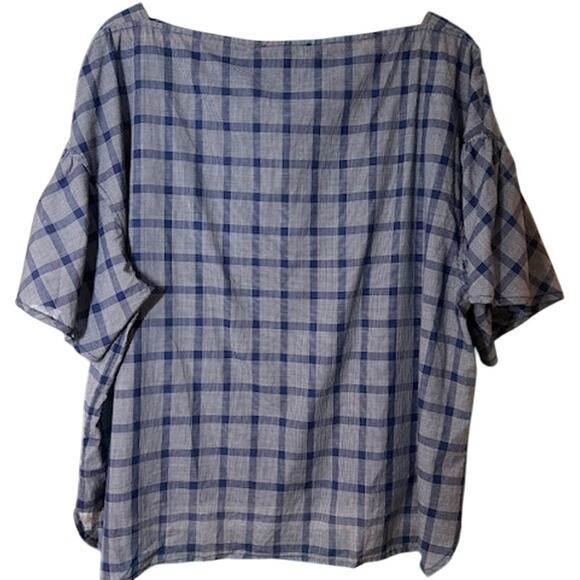 PENDLETON Navy Blue White Windowpane Plaid Boatneck blouse Gift NWT Women's XL - Picture 2 of 9